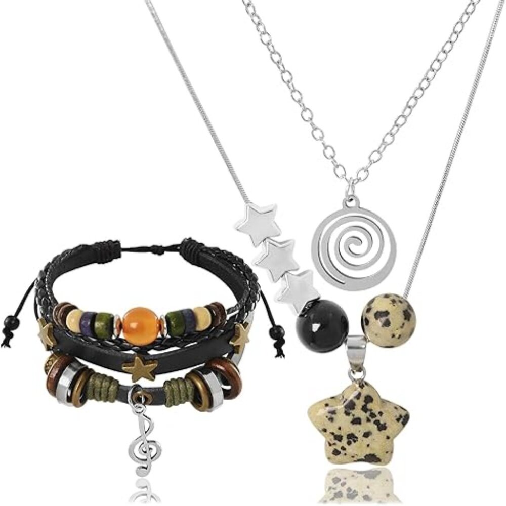 Multilayer Y2k Star Necklace Fairy Grunge Bracelets Set Handmade Fairycore Grung